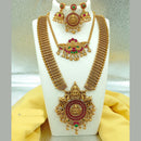Joyful Jewel Art Matte Gold Plated Pota Stone Temple Long Necklace Combo