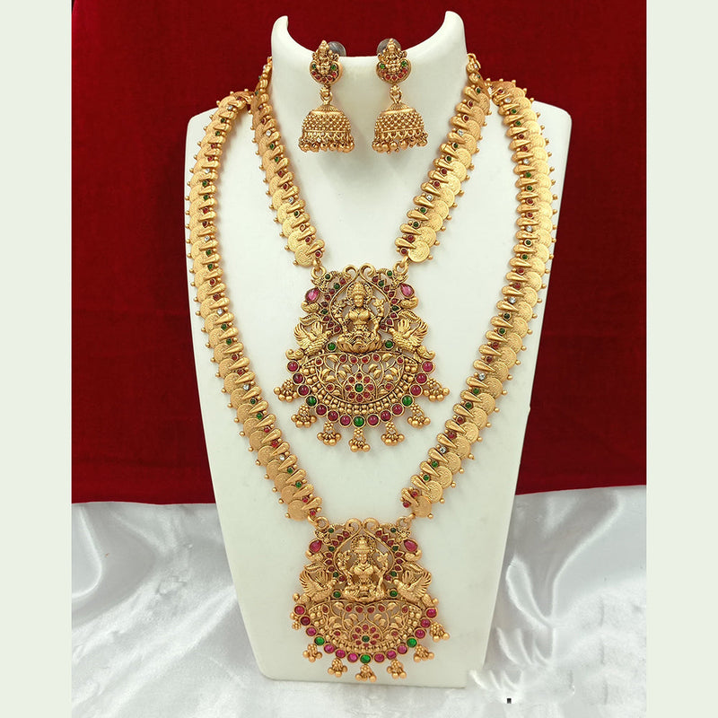 Joyful Jewel Art Matte Gold Plated Pota Stone Temple Long Necklace Combo