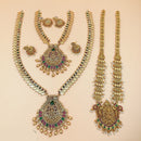 Joyful Jewel Art Matte Gold Plated Pota Stone Temple Long Necklace Combo