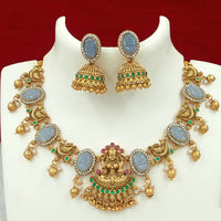 Joyful Jewel Art Matte Gold Plated Pota Stone Temple Necklace Set
