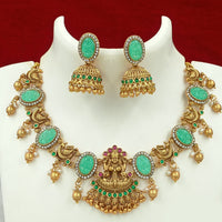 Joyful Jewel Art Matte Gold Plated Pota Stone Temple Necklace Set