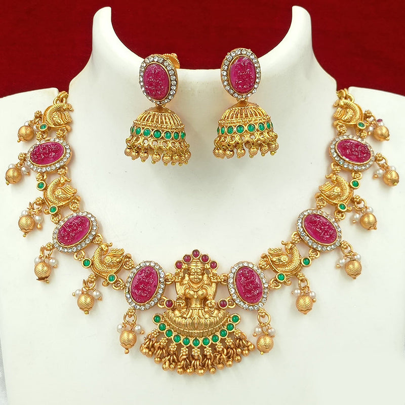 Joyful Jewel Art Matte Gold Plated Pota Stone Temple Necklace Set