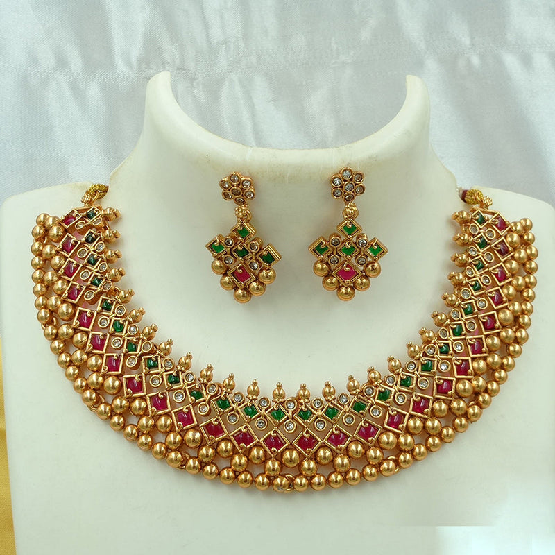 Joyful Jewel Art Matte Gold Plated Pota Stone Necklace Set