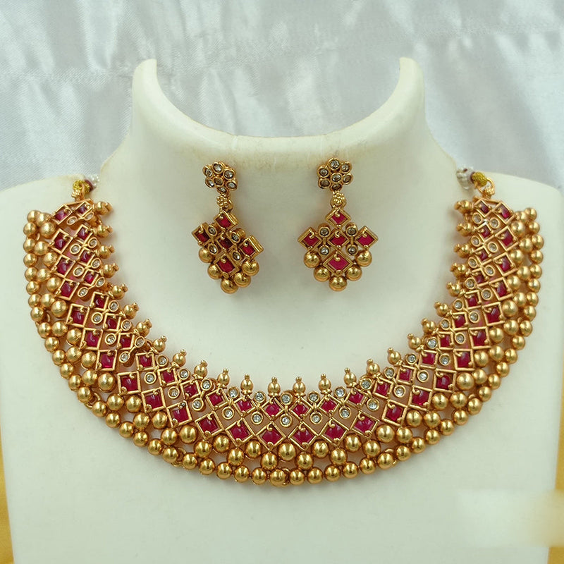 Joyful Jewel Art Matte Gold Plated Pota Stone Necklace Set