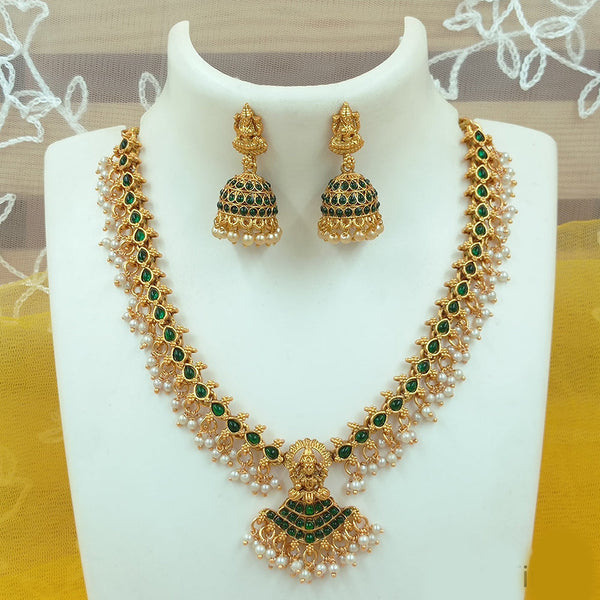 Joyful Jewel Art Matte Gold Plated Pota Stone Temple Necklace Set