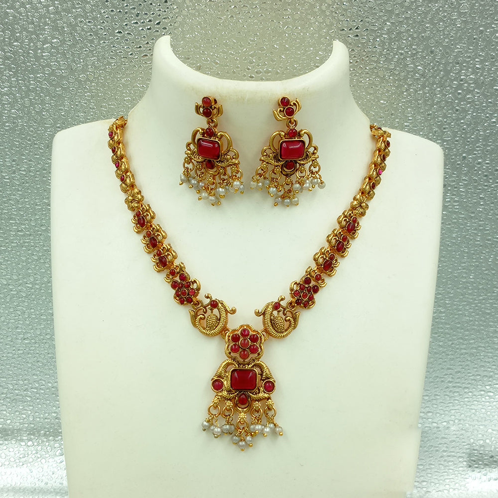 Joyful Jewel Art Matte Gold Plated Pota Stone Necklace Set