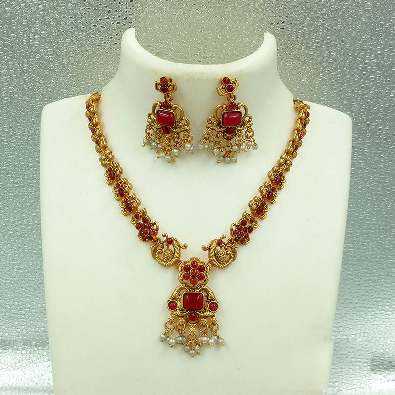 Joyful Jewel Art Matte Gold Plated Pota Stone Necklace Set