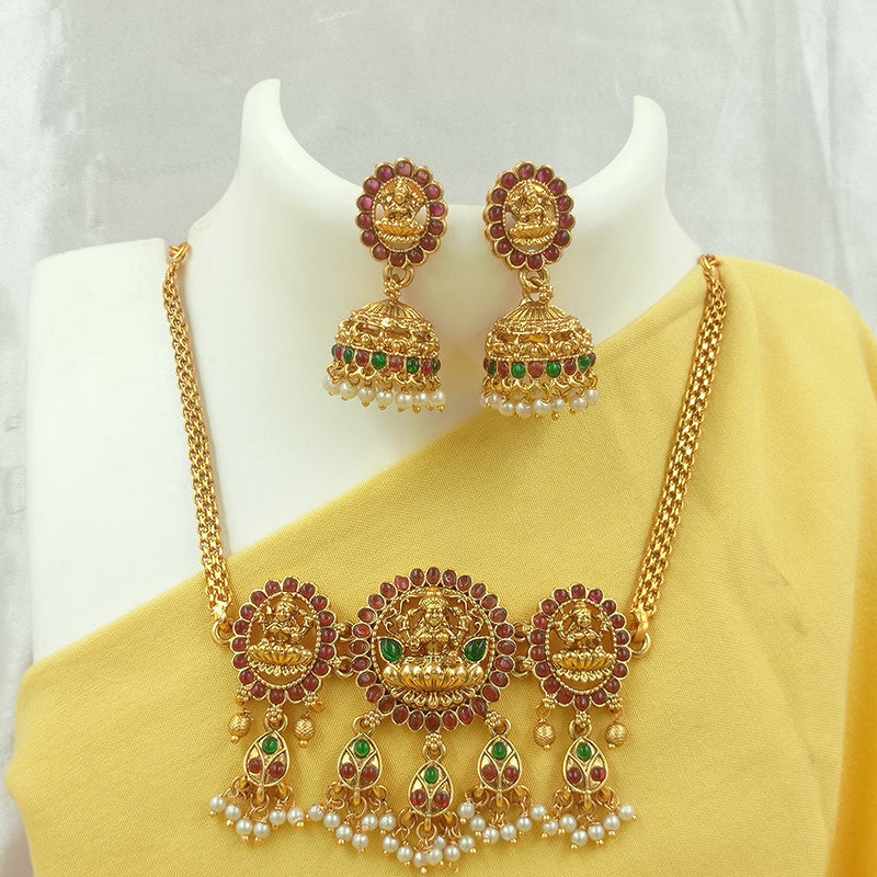 Joyful Jewel Art Matte Gold Plated Pota Stone Temple Necklace Set