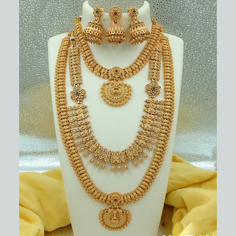 Joyful Jewel Art Matte Gold Plated Pota Stone Temple Necklace Combo