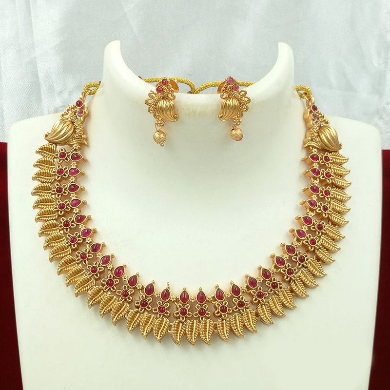 Joyful Jewel Art Matte Gold Plated Pota Stone Necklace Set