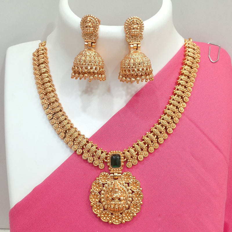 Joyful Jewel Art Matte Gold Plated Pota Stone Temple Necklace Set