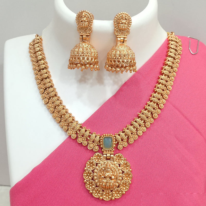 Joyful Jewel Art Matte Gold Plated Pota Stone Temple Necklace Set