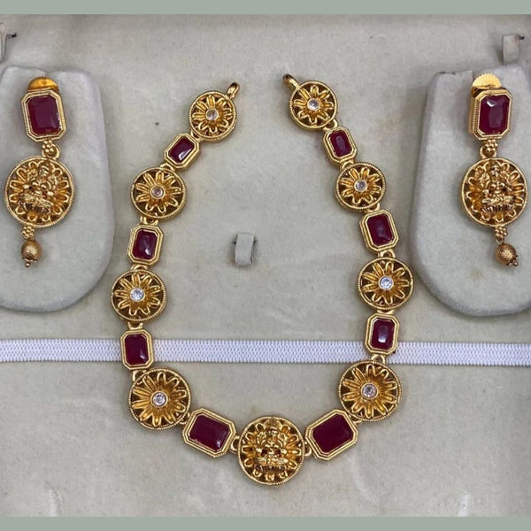 Joyful Jewel Art Matte Gold Plated Crystal Stone Temple Necklace Set