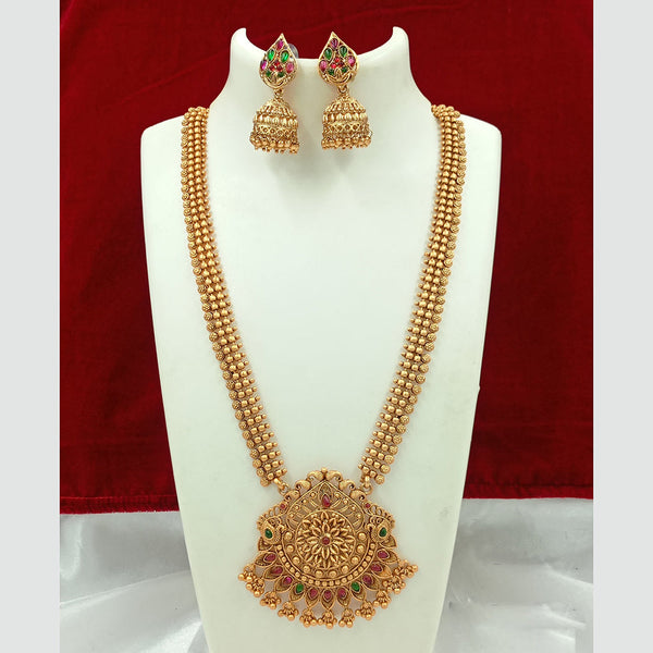 Joyful Jewel Art Matte Gold Plated Pota Stone Long Necklace Set