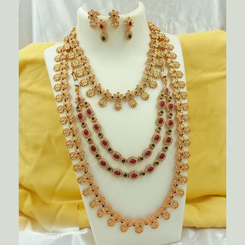 Joyful Jewel Art Matte Gold Plated Pota Stone Long Necklace Combo