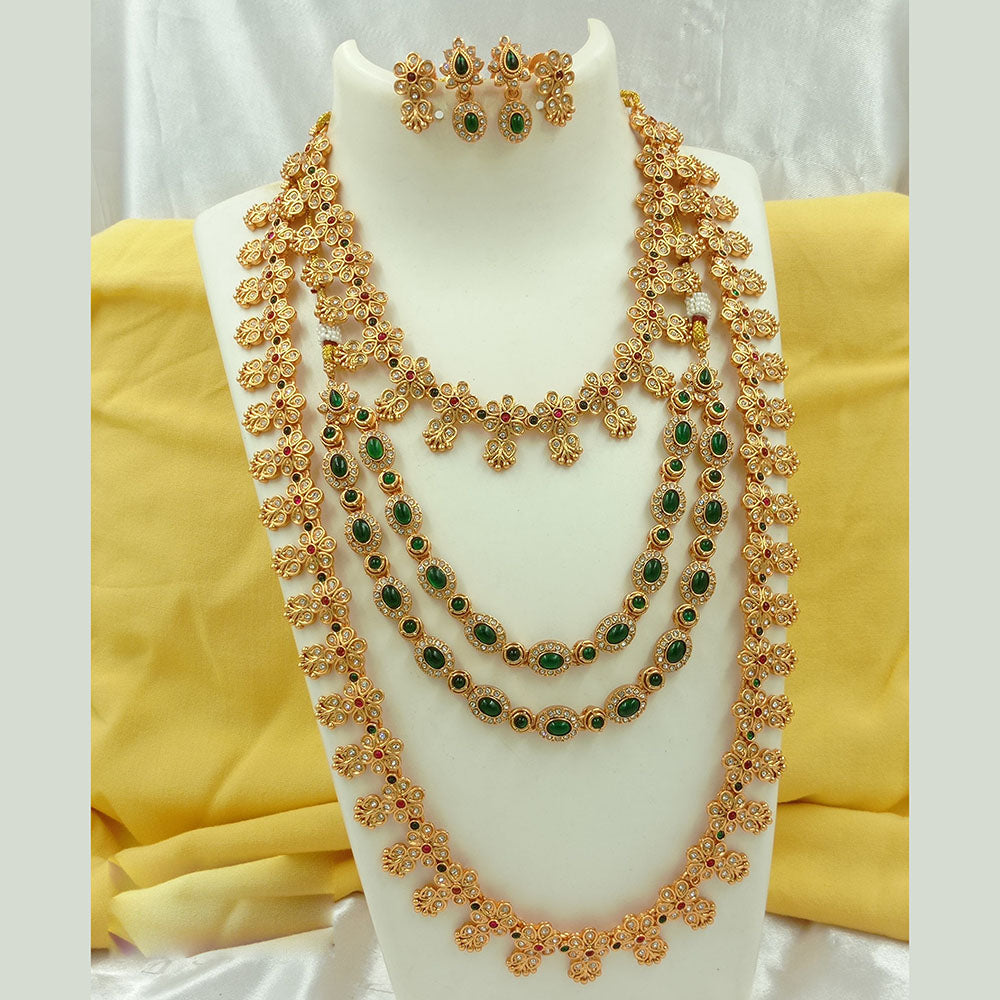 Joyful Jewel Art Matte Gold Plated Pota Stone Long Necklace Combo