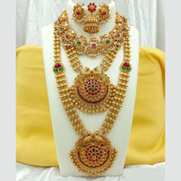 Joyful Jewel Art Matte Gold Plated Pota Stone And Peacock Long Necklace Combo