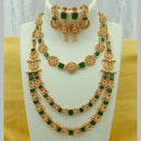 Joyful Jewel Art Matte Gold Plated Pota Stone Long Temple Necklace Combo