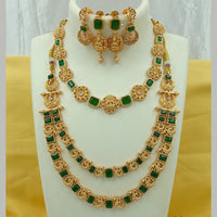 Joyful Jewel Art Matte Gold Plated Pota Stone Long Temple Necklace Combo
