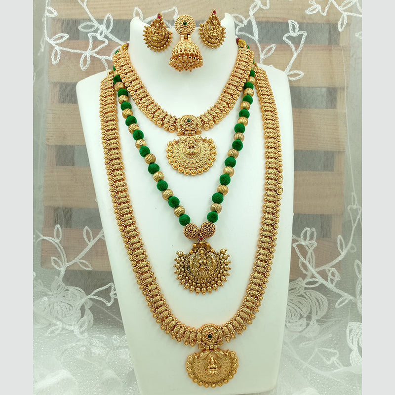 Joyful Jewel Art Matte Gold Plated Pota Stone Long Temple Necklace Combo