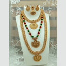 Joyful Jewel Art Matte Gold Plated Pota Stone Long Temple Necklace Combo