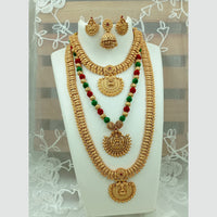 Joyful Jewel Art Matte Gold Plated Pota Stone Long Temple Necklace Combo