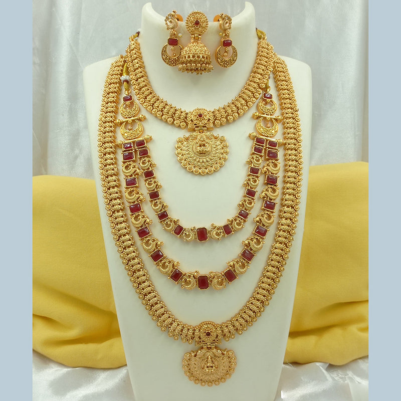 Joyful Jewel Art Matte Gold Plated Pota Stone Temple Long Necklace Combo