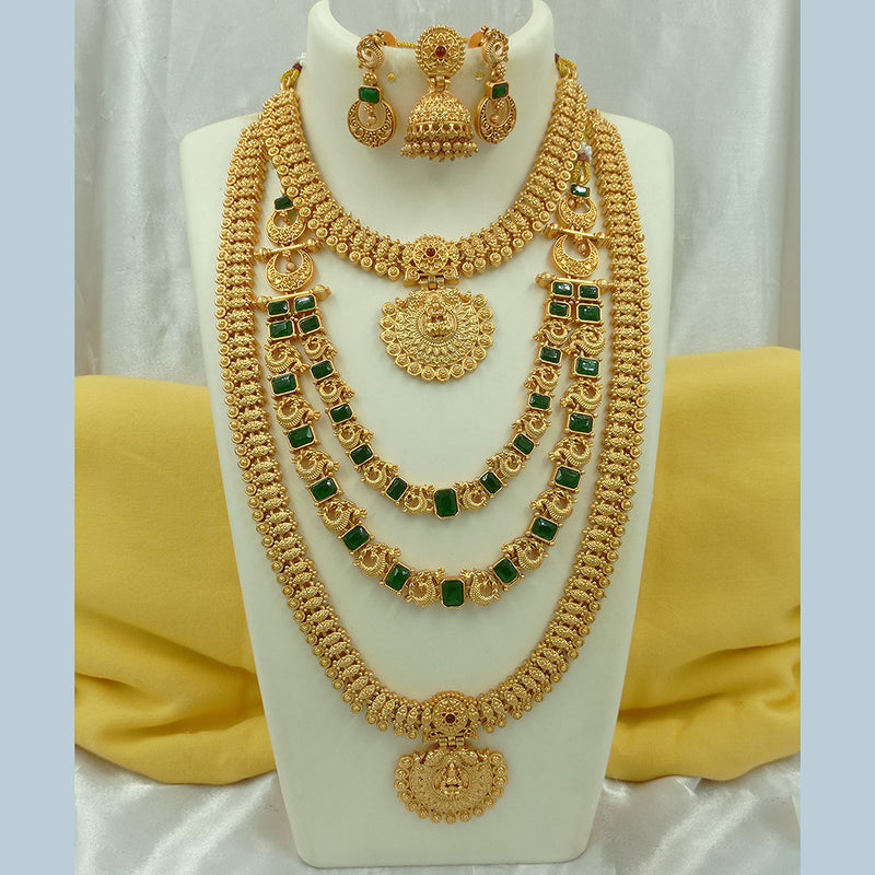 Joyful Jewel Art Matte Gold Plated Pota Stone Temple Long Necklace Combo