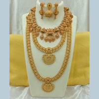 Joyful Jewel Art Matte Gold Plated Pota Stone Temple Long Necklace Combo