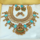 Joyful Jewel Art Matte Gold Plated Pota Stone Temple Long Necklace Combo