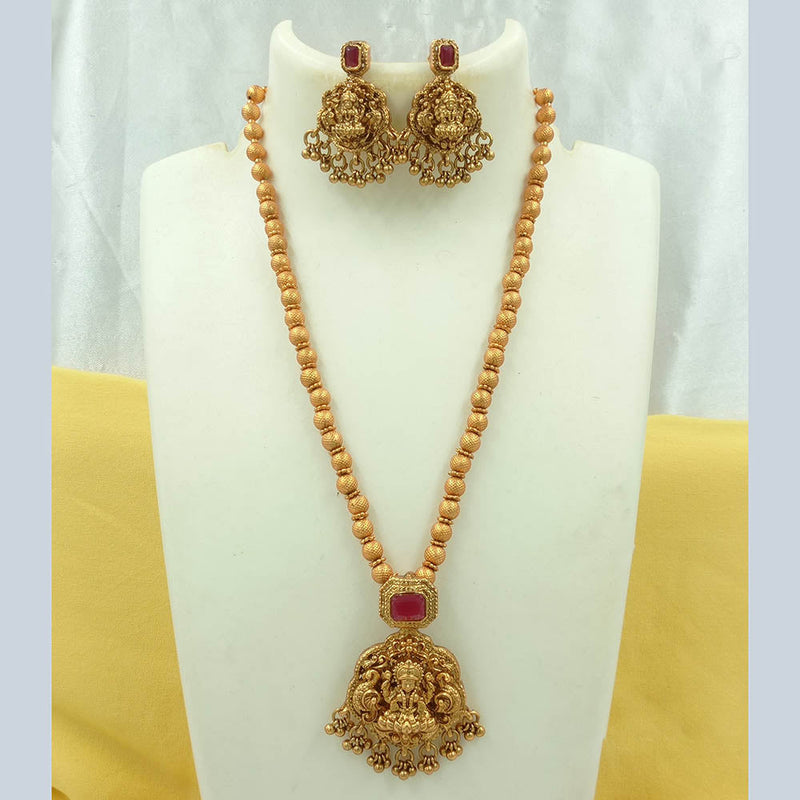 Joyful Jewel Art Matte Gold Plated Crystal Stone And Temple Long Necklace Set