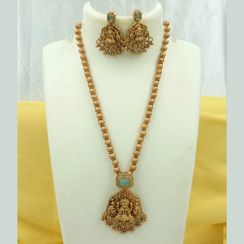 Joyful Jewel Art Matte Gold Plated Crystal Stone And Temple Long Necklace Set