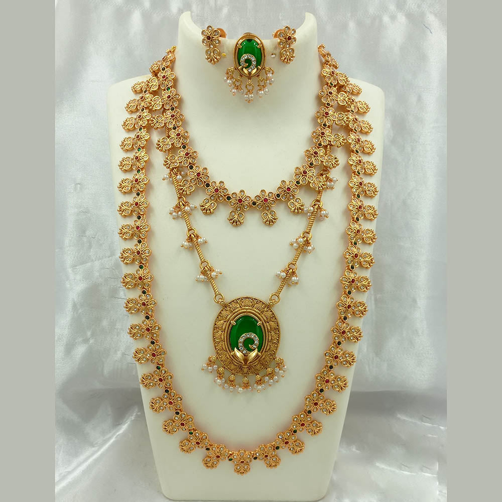 Joyful Jewel Art Matte Gold Plated Austrian Stone And Pearls Necklace Combo