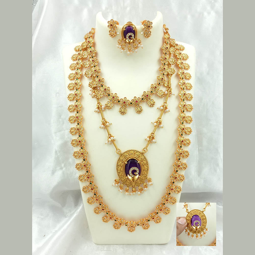 Joyful Jewel Art Matte Gold Plated Austrian Stone And Pearls Necklace Combo