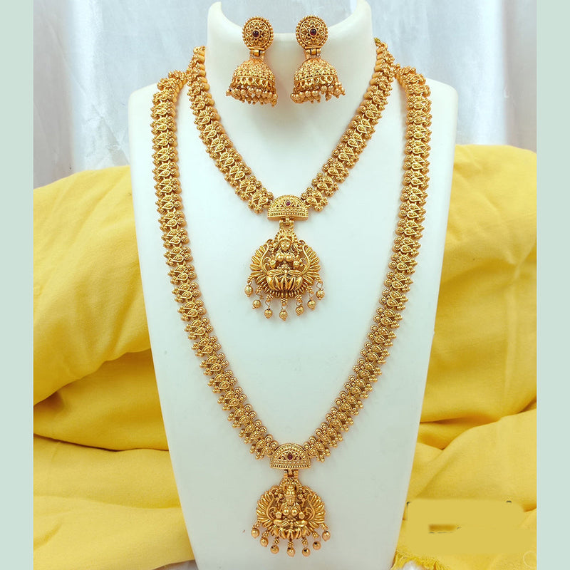 Joyful Jewel Art Matte Gold Plated Pota Stone Temple Long Necklace Combo