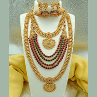 Joyful Jewel Art Matte Gold Plated Pota Stone Temple Long Necklace Combo