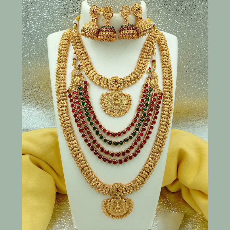 Joyful Jewel Art Matte Gold Plated Pota Stone Temple Long Necklace Combo