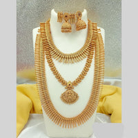 Joyful Jewel Art Matte Gold Plated Pota Stone Temple Long Necklace Combo