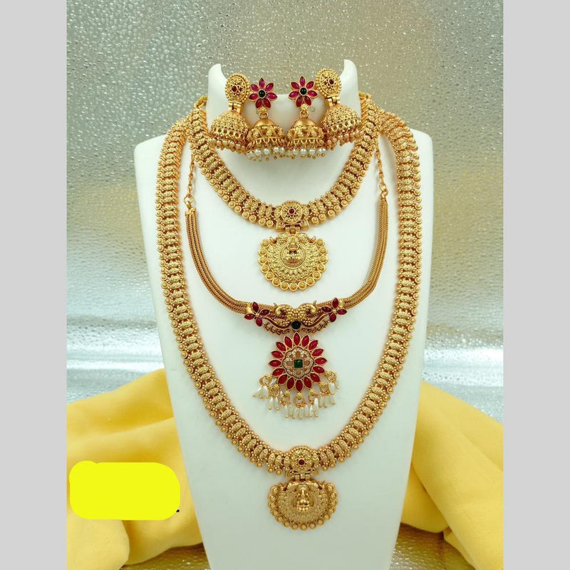 Joyful Jewel Art Matte Gold Plated Pota Stone Temple Long Necklace Combo