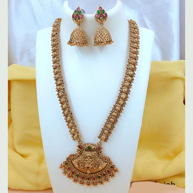 Joyful Jewel Art Matte Gold Plated Pota Stone Long Necklace Set