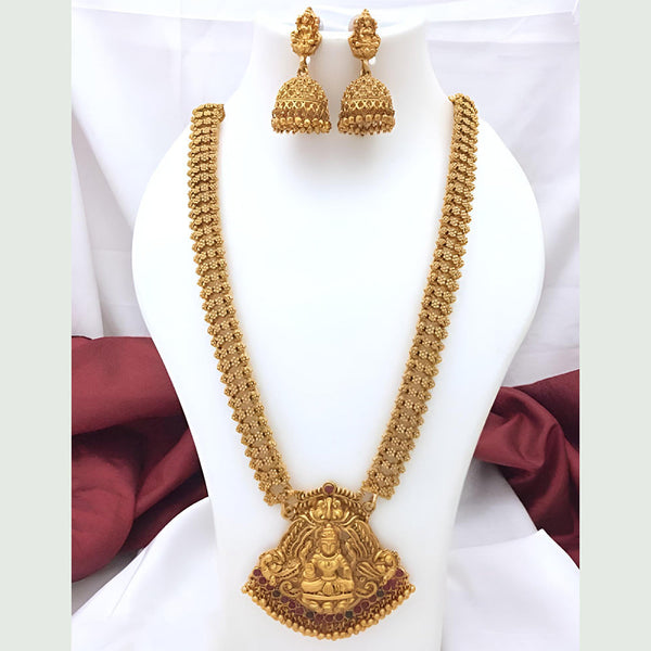 Darshana Jewels Art Matte Gold Plated Pota Stone Temple Long Necklace Set