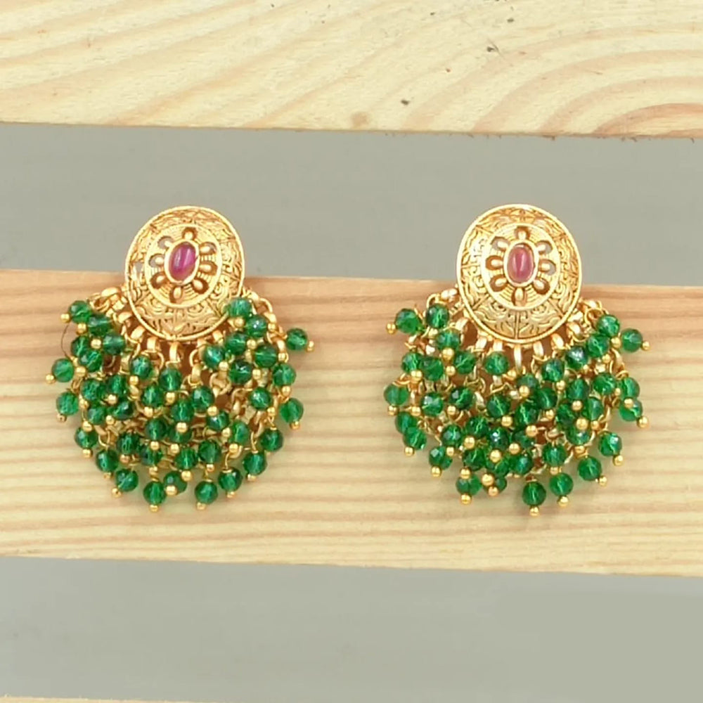 Joyful Jewel Art Matte Gold Plated Pota Stone And Pearl Dangler Earrings