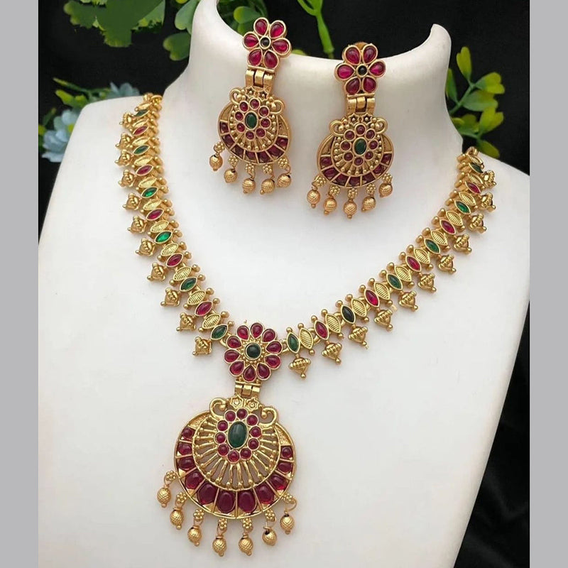 Joyful Jewel Art Matte Gold Plated Pota Stone Necklace Set