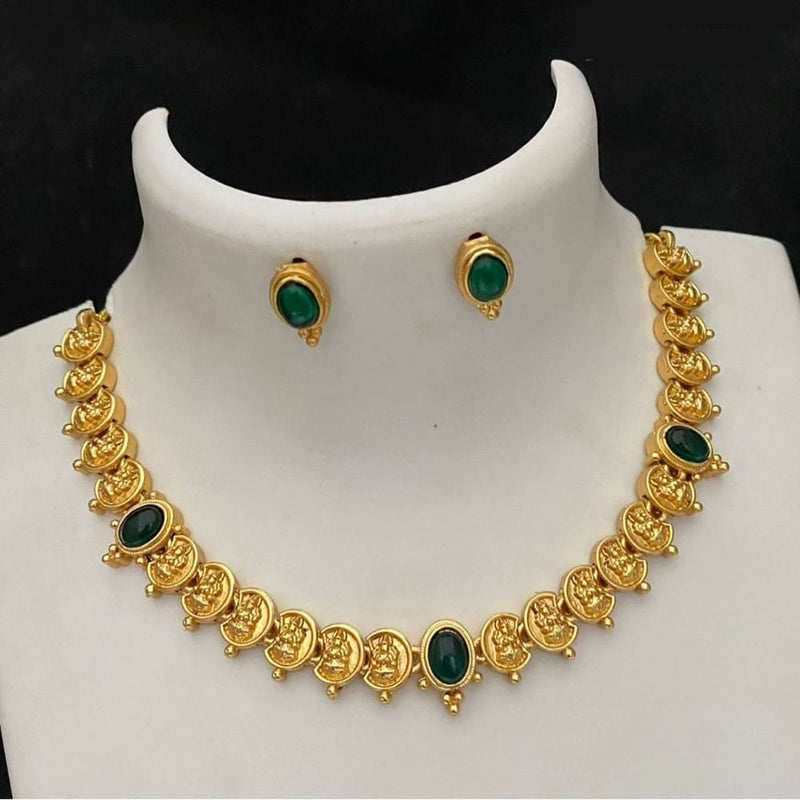 Joyful Jewel Art Matte Gold Plated Pota Stone Temple Necklace Set