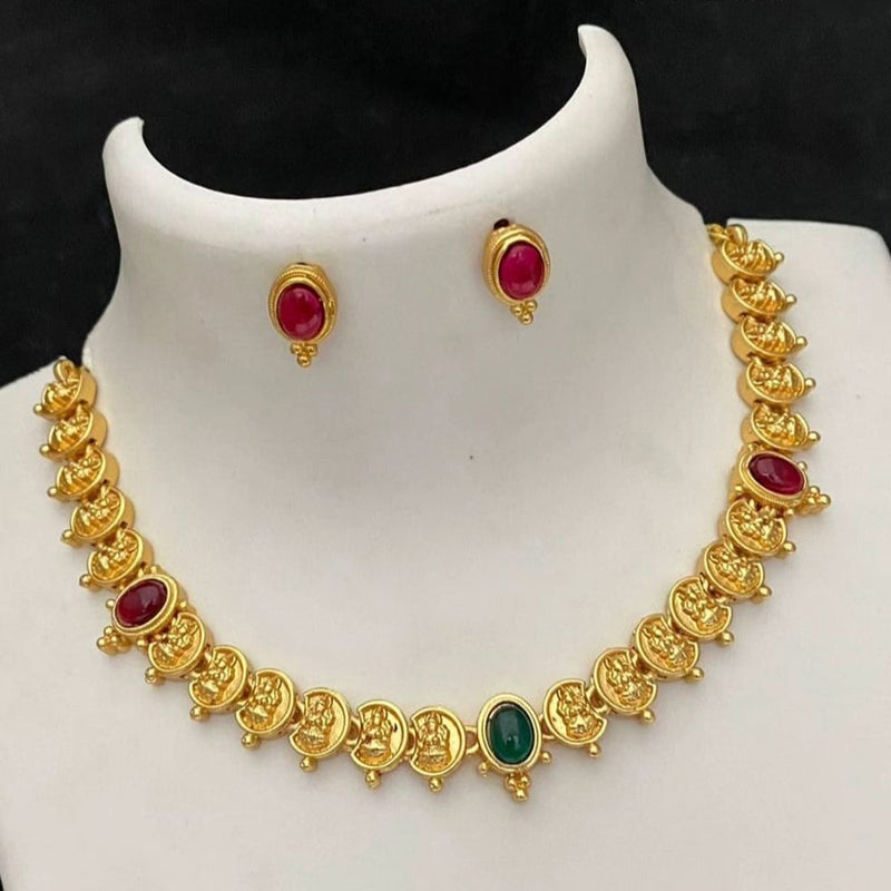 Joyful Jewel Art Matte Gold Plated Pota Stone Temple Necklace Set