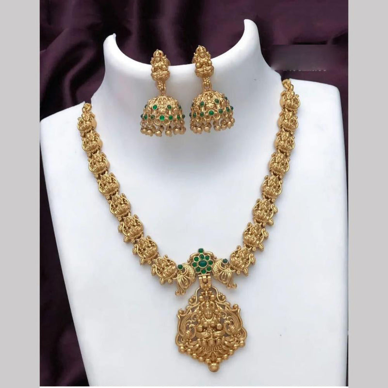 Joyful Jewel Art Matte Gold Plated Pota Stone Temple Necklace Set