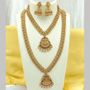 Joyful Jewel Art Matte Gold Plated Pota Stone Temple Long Necklace Combo