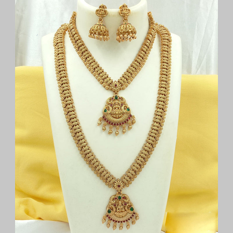 Joyful Jewel Art Matte Gold Plated Pota Stone Temple Long Necklace Combo