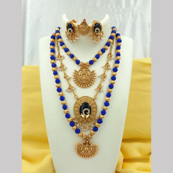 Joyful Jewel Art Matte Gold Plated Austrian Stone Temple Long Necklace Combo