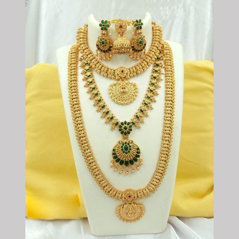 Joyful Jewel Art Matte Gold Plated Pota Stone Temple Long Necklace Combo